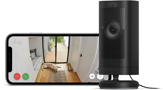 Ring Stick Up Cam Pro Utomhusövervakningskamera med nätanslutning, svart
